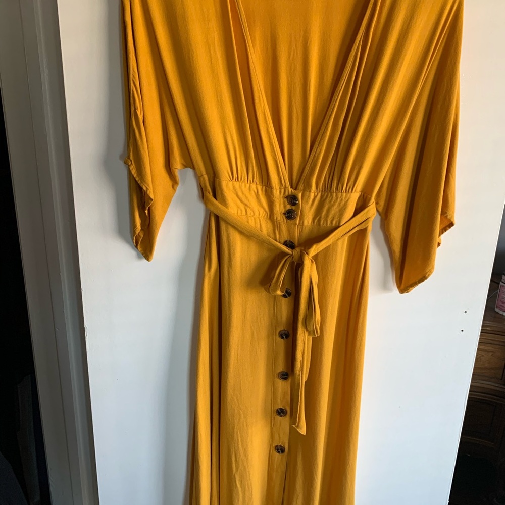 Mustard colored button up dress